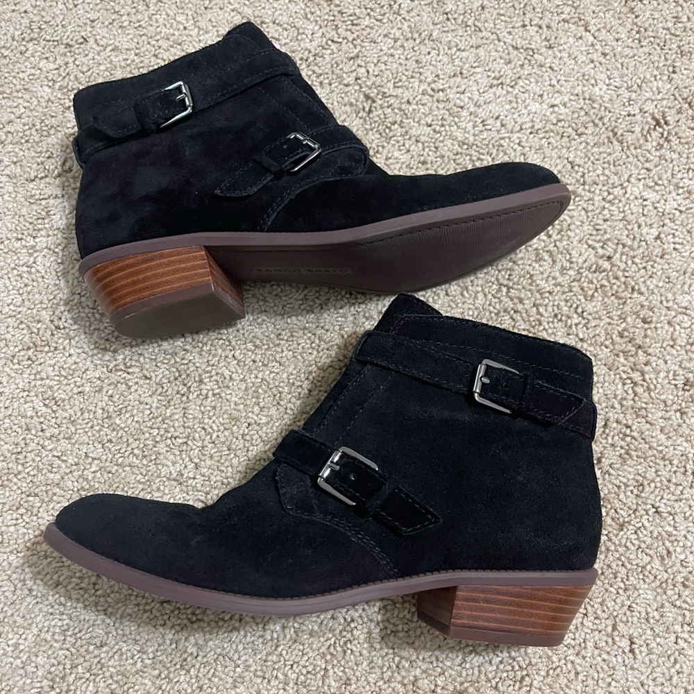 Franco Sarto Black Suede Ankle Booties Size 7